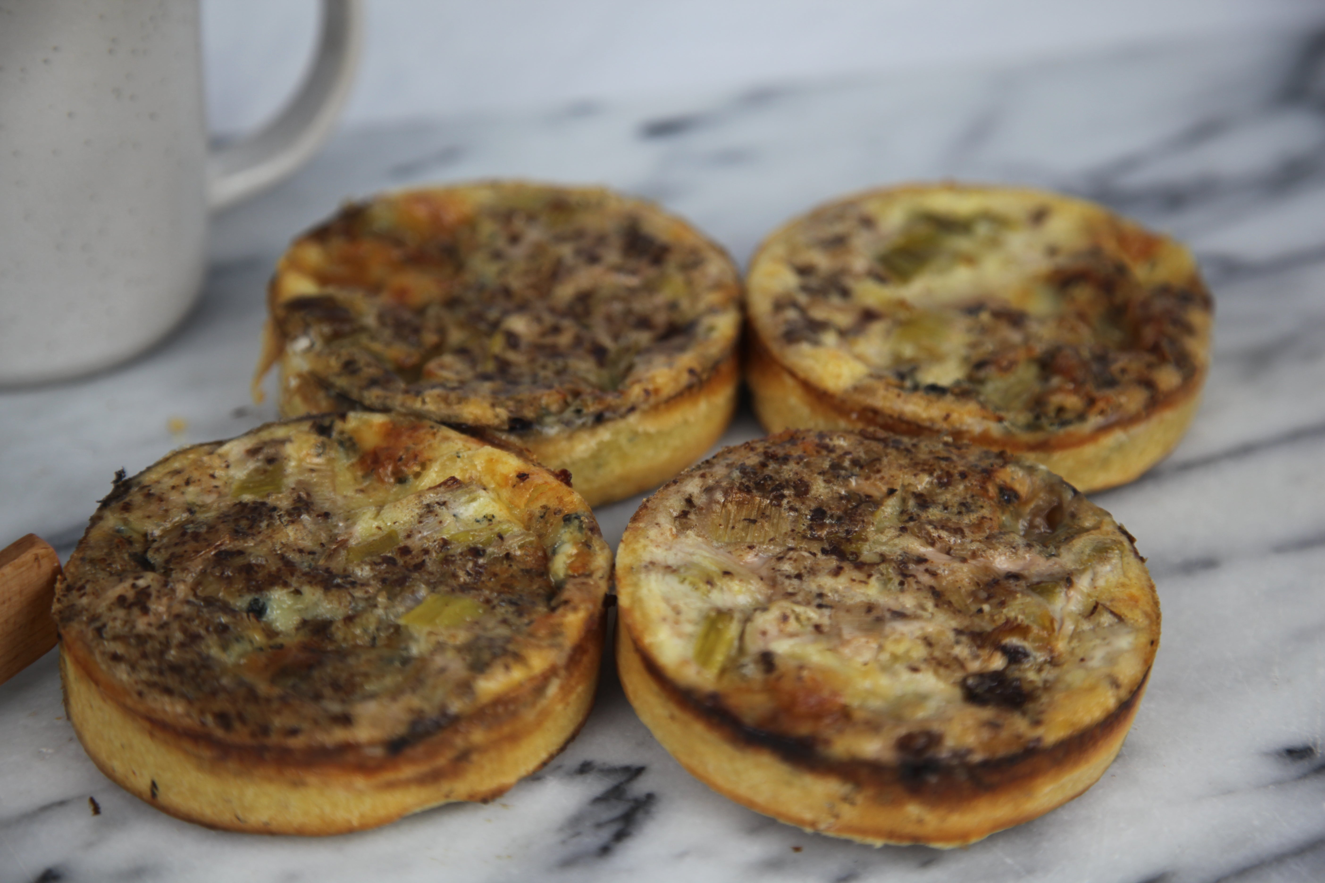 Gluten Free Stilton Leek Walnut Quiches